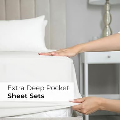 Extra Deep King Sheet Set - 6 Piece Breathable & Cooling Sheets - Hotel Luxury Bedding Set w/18-24 Inch Extra Deep Pockets - Easy Fit - Super Soft, Wrinkle Free and Comfy - Antique White, King Size - Image 9