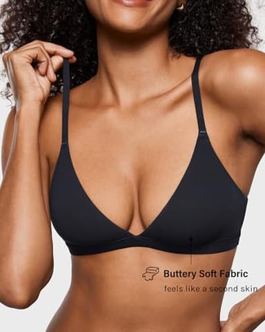 INLYRIC Women's Inbarely Triangle Bralette Plunge Unlined Seamless Bra No Underwire Sexy Comfortable Everyday Black Small - Image 3
