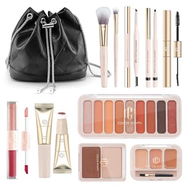 Color Nymph Makeup Set for Teens Girls with Cosmetic Bag, Full Face Makeup Kit For Women included 9 Color Eyeshadow Palette Concealer Liquid Blush Eyeliner Lipgloss - Image 1