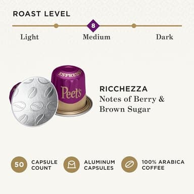 Peet's Coffee, Medium Roast Espresso Capsules, Compatible with Nespresso Original Machine - Ricchezza Intensity 8, 50 Count (5 Boxes of 10 Espresso Capsules) - Image 3