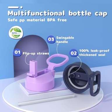 Kids Water Bottle, 2-Pack 16oz Water Bottles with Stickers and Straw, Stainless Steel Vacuum Insulated cup, Kids Water Bottle for School, Gifts for Boys and Girls(Blue/Purple) - Image 5