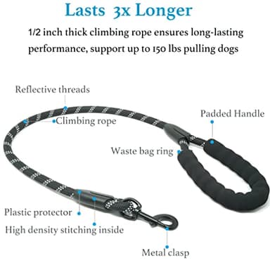 iYoShop Dual Dog Leash - 360° Swivel, No Tangle Walking Leash with Shock Absorbing Bungee for Two Dogs (Large, 25-150 lbs, Black) - Image 3