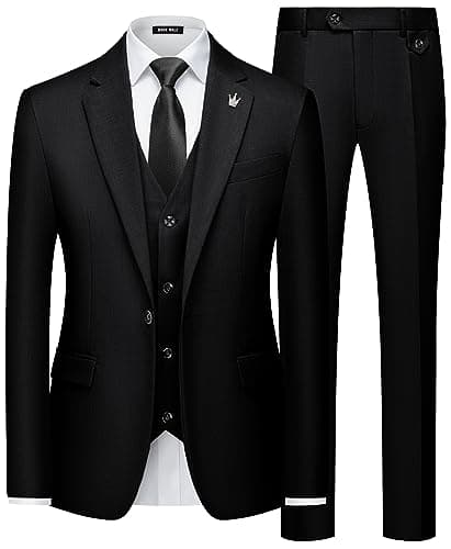 MAGE MALE Mens Suits Slim Fit 3 Piece Tuxedo Suit One Button Solid Prom Wedding Party Blazer Vest Pants Set with Tie Black - Image 1