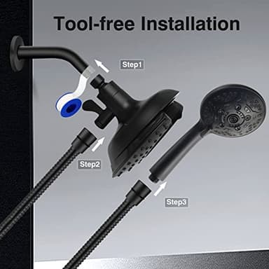 Shower Head with Handheld High Pressure: 2-IN-1 Shower Head with 7.2" Rainfall Shower & Handheld Shower Head with Hose Black, Shower Trim Systems - Image 7