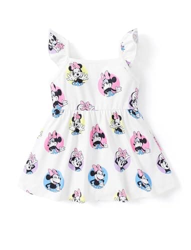 Disney Minnie Mouse Toddler Girl Dress White Character Print Ruffle Sleeve Sundress Birthday Summer Outfits 3-4T - Image 1