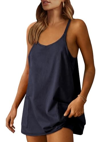 ANRABESS Women Athletic Dress Summer Tennis Workout Active Sports Mini Romper Dress Built in Shorts Travel Vacation Clothes Navy Blue X-Smal - Image 1