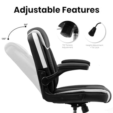 NEO CHAIR Office Desk Computer Chair Ergonomic Executive Mid-Back Leather Gaming Chair with Adjustable Flip-Up Armrests Wheels Swivel for Home Study Task (Black) - Image 6