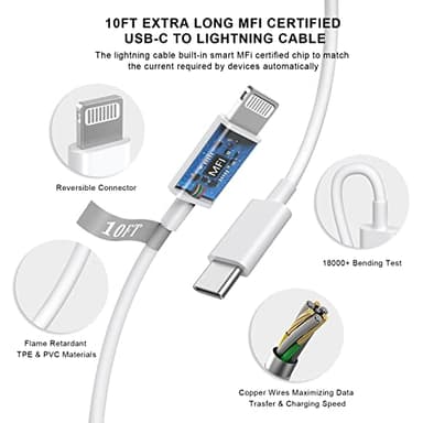 Matsusho iPhone Charger Fast Charging 10 FT, 2 Pack 20W USB C Wall Charger Block with 10FT Long Type C to Lightning Fast Charging Data Sync Cable Compatible for iPhone 14 13 12 11 Pro Max XS XR X iPad - Image 6