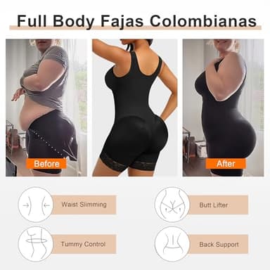SHAPERX Women's Fajas Colombianas Tummy Control Shapewear Postpartum Full Body Shaper Butt Lifter Bodysuit, SZ7302-Black-L - Image 5