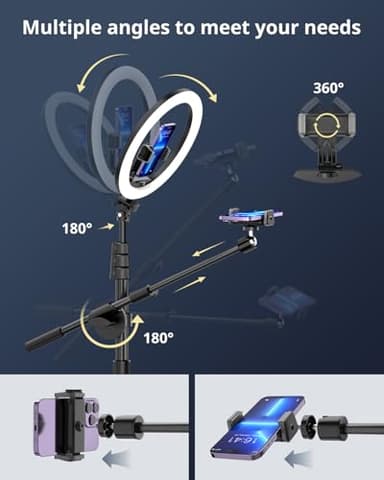 UBeesize 12" Selfie Ring Light with Stand and Overhead Camera Mount, 62" Foldable Tripod for iPhone with Ringlight, Phone Light for Video Recording,Cooking,Photography,Live Streaming,Tiktok,YouTube - Image 3