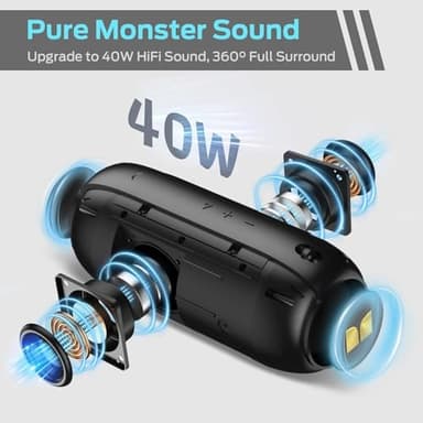 Monster S320 Bluetooth Speaker, 40W True Wireless,360° Stereo Sound Effect,IPX7 Waterproof, 32 Hour Playing Time,Suitable for Outdoor Portable Speaker (Black). - Image 2