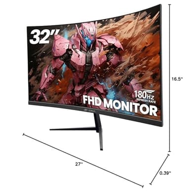 CRUA 32Inch Curved Gaming Monitor, FHD(1920 * 1080P) VA Screen 165Hz/200Hz, 1800R VA Screen, 120% sRGB, Computer Monitor That Support AMD Freesync, HDMI, DP, Wall Mountable Installs-Black - Image 8