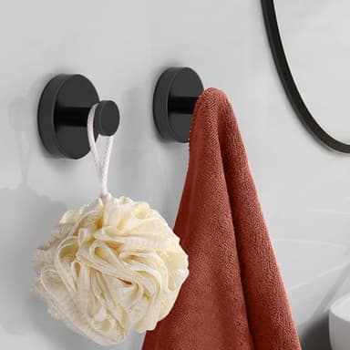 Suction Cup Hooks for Shower, Bathroom, Hanging Towels, Robe, Loofah, Mounting on Glass Shower Doors, Tile, Mirrors, Black, Rubber Suction Cup, 2 Pack - Image 6