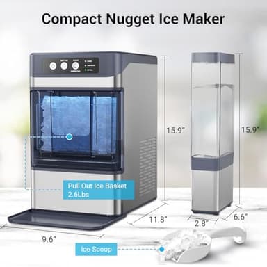 Nugget Ice Maker Countertop with 3.2Qt Water Tank, Ready in 5-8min, 40lbs Per Day, Soft Chewable Pellet Ice, Self-Cleaning Pebble Ice Maker Machine for Home/Party/RV/Camping - Image 7