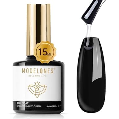 modelones Gel Top Coat, 15ml No Wipe Gel Nail Polish High Gloss Top Coat Shiny Long Lasting Clear Top for Acrylic Nails, Need U V/LED Lamp for Home DIY Gift and Summer Nail Salon - Image 1