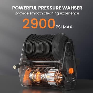 Giraffe Tools Grandfalls Pressure Washer, Max 2900 PSI, 2.2 GPM Electric Wall Mounted Power Washer with 100ft Retractable Pressure Hose, Foam Cannon, 4-Nozzles for Car/Driveways/Patios, Light Silver - Image 2