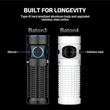 OLIGHT Baton4 Premium Edition EDC Flashlights 1300 Lumens with Type-C Charging Box, Powered by Rechargeable Battery, Small Bright Light for Camping, Emergencies, Outdoors (White) - Image 3
