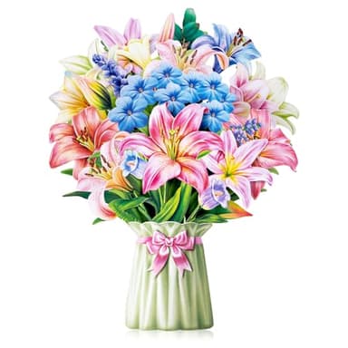 Airpark Pop Up Flower Card, 3D Greeting Card – Colorful Lily Bouquet – For Mom, Teacher – Thank You, Birthday, Mother’s Day Card - Image 1
