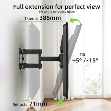 USX MOUNT Full Motion TV Wall Mount for 42-80 Inch TVs up to 120lbs, TV Bracket with Articulating Swivel Tilt Extension Leveling, Television Mount for Max VESA 600x400mm Fits 12/16" Wood Stud - Image 6
