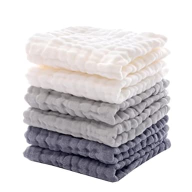 MUKIN Baby Washcloths - Soft Face Cloths for Newborn, Absorbent Bath Face Towels, Baby Wipes, Burp Cloths or Face Towels, Baby Registry as Shower. Pack of 6-12x12 inches (Grey) - Image 1