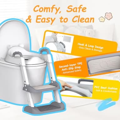 HBTower Potty Training Seat with Step Stool Ladder for Toddlers, Adjustable Kids Toilet Seat with Splash Guard, Anti-Slip Pads & Safety Handles, Comfortable Potty Chair for Boys & Girls (Grey) - Image 4