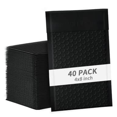 skardeco 4x8 Inch Black Bubble Mailers 40 Pack Self-Seal Poly Padded Envelopes Suitable for Small Businesses to Package and Mail Jewelry Cosmetics, Electronic Products, Cards (Black, 4 x 8-40) - Image 1