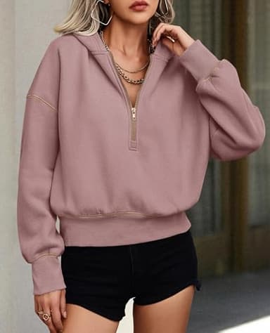 PRETTYGARDEN Women's 2025 Fall Hooded Sweatshirts Long Sleeve Half Zip Cropped Hoodies Pullover Winter Fashion Clothes (Pink,Medium) - Image 7