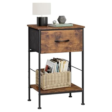 WLIVE Nightstand, Bedside Side Table for Bedroom, Dorm with Steel Frame, Night Stand End Table with Fabric Storage Drawer, Easy Assembly, Rustic Brown Wood Grain Print, 11.73''D 15.67''W 25.03" H - Image 1