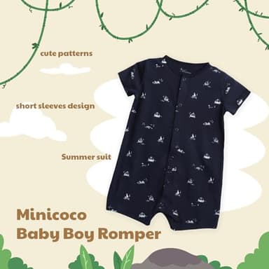 Minicoco 3-Pack 100% Cotton Baby Boy Rompers,0-24Months Short Sleeve Toddler Romper,Breathable Spring/Summer Clothes - Image 2