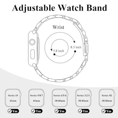 CSJCUBIC Metal band Compatible with Apple Watch Band 46mm 45mm 44mm 42mm 41mm 40mm 38mm for women, Slim and Thin Stainless Steel Replacement Adjustable Wristband for iWatch Series 10/9/8/7/6/5/4/3/2/1/SE - Image 5