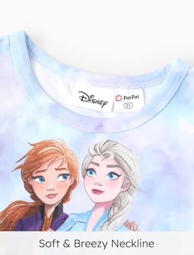 Disney Frozen Elsa&Anna Toddler Girl Dresses 2 Pack Light Blue Sleeveless Tie-Dye and Dark Blue Ruffle Sleeve Dress Set Birthday Summer Clothes 4-5T - Image 3