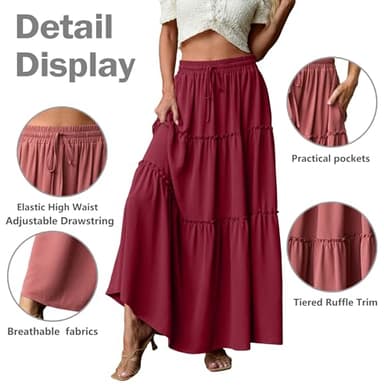 Lepunuo Casual Boho High Waisted Flowy Maxi Skirts Womens Trendy Spring Skirts with Pockets - Image 2