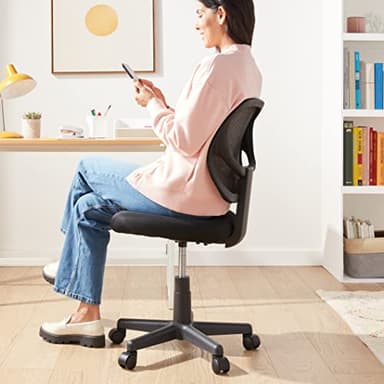 Amazon Basics Rolling Desk Chair, Adjustable, Low Back, Padded Seat, Breathable Mesh, Swivel, Black, 21.25" D x 22.5" W x 38" H - Image 2
