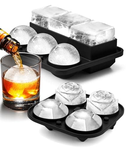 Ice Cube Tray with Lid, Silicone Ice Molds with Round, Square, Diamond, Rose, Large Ice Cube Mold for Whiskey, Bourbon, Cocktails, Easy Release BPA Free, Set of 2 - Image 1
