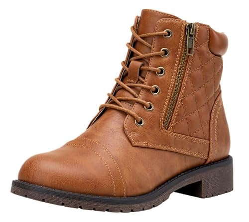 Vepose Women's Combat Ankle Boots, Comfortable Short Booties, 903 - Yellow Brown, Size 7 US - with Buckle Strap (CJY903 Yellow brown01 07) - Image 1