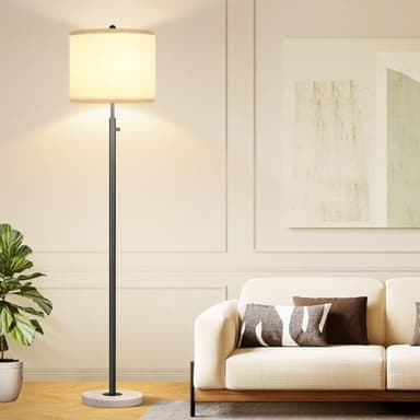 Nintiue Dimmable Floor Lamp for Living Room, 11W LED Bulb Included, Modern Standing Lamp with Marble Base, Tall Pole Light with White Linen Shade for Bedroom Reading Office Corner Nursery-Black - Image 7