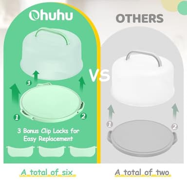 Ohuhu Cake Carrier with Lid and Handle, BPA-Free Cake Containers Cake Holder for 10 inch Cake with 2 Handles Cupcake Carrier - Plastic Cover Two Sided Base for Transport Pies Nuts Fruit Perfect Gifts - Image 5