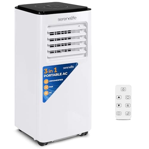 SereneLife 8000 BTU Portable Air Conditioner, 3-in-1 Compact Standing Air Conditioner for Room Up to 350 Sq. Ft., Floor AC Unit with LCD Remote Control, Auto Mode, Low Noise with Wrapped Compressor - Image 1