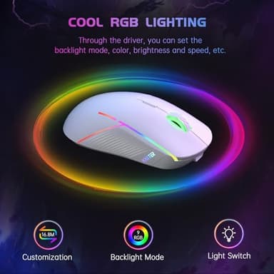 FFJ Wireless Gaming Mouse, 24000 DPI, Tri-Mode 2.4G/USB-C/Bluetooth 5.3 Gaming Mouse Wireless, RGB Programmable Mouse Gamer, 75Hrs Battery Life, Rechargeable Gaming Mice for PC, Mac, PS5, Xbox - White - Image 6