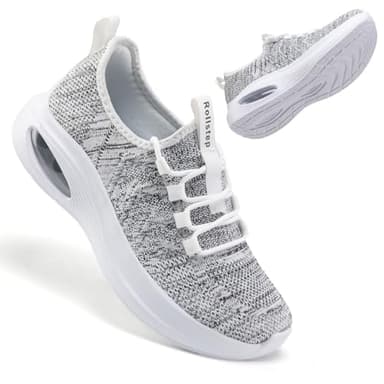 Rollstep Wide Toe Box Shoes Women Extra Wide Width Sneakers Diabetic Air Cushion Road Running Shoes Ultra Light Wide Tennis Sneakers Gym Training Breathable Walking Shoes Light Gray White 37 - Image 7