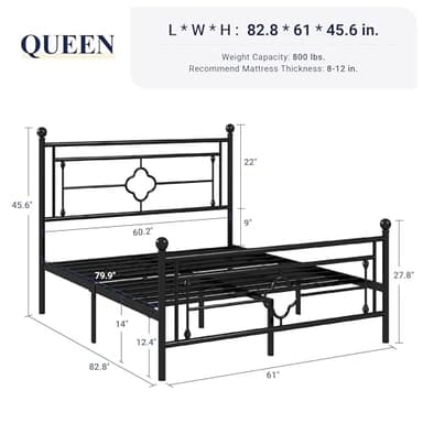 Allewie Queen Size Metal Platform Bed Frame with Victorian Vintage Headboard and Footboard/Mattress Foundation/Under Bed Storage/No Box Spring Needed/Noise-Free/Easy Assembly, Black - Image 2