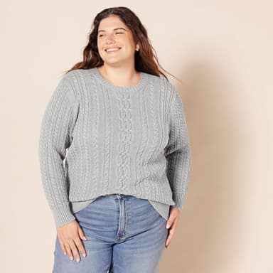 Amazon Essentials Women's Soft Fisherman Cable Long-Sleeve Crewneck Sweater (Available in Plus Size), Light Grey Heather, X-Small - Image 6