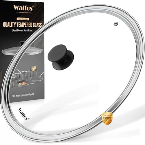 Walfos Tempered Glass Lid for 12 Inch Cookware - Cooking Pot Lid with Heat Resistant Silicone Handle, Clear Frying Pan Lid Fits Pots, Pans and Skillets, Dishwasher-Safe - Image 1