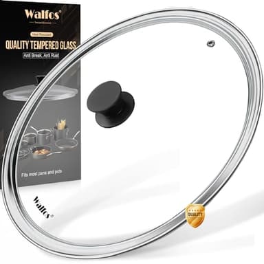 Walfos Tempered Glass Lid for 12 Inch Cookware - Cooking Pot Lid with Heat Resistant Silicone Handle, Clear Frying Pan Lid Fits Pots, Pans and Skillets, Dishwasher-Safe - Image 1