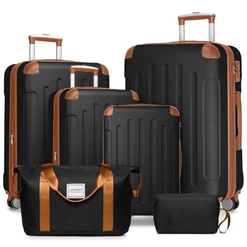 LARVENDER Luggage Sets 6 Piece Hardside Expandable Suitcase Set with Spinner Wheels TSA Lock Black, Travel Luggage Set Clearance for Men and Women, Black - Image 1