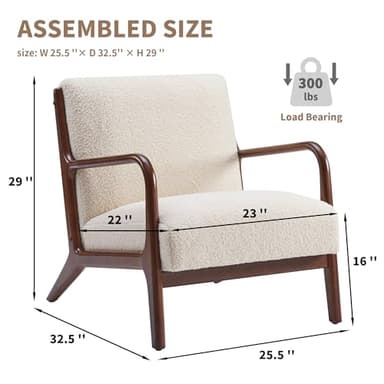 Mid-Century Modern Accent Chair with Cushions, Living Room Chair with Solid Wood Frame, Lounge Chair Chair for Living Room, Office, Bedroom, Lambswool White - Image 2
