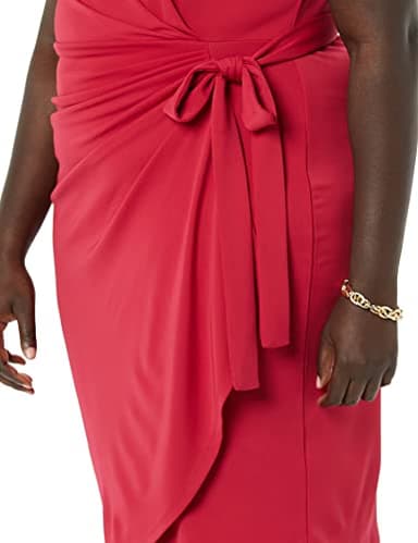Amazon Essentials Women's Cap Sleeve Boat-Neck Faux Wrap Dress, Raspberry Red, Small - Image 5