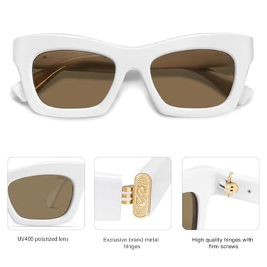 SOJOS Trendy Cat Eye Polarized Sunglasses for Women Men Retro Chuncky Designer Sunnies SJ2339, White/Brown - Image 3