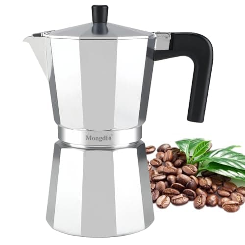 Mongdio Stovetop Espresso Maker Moka Pot, Stove Top Cuban Coffee Maker, Italian Greca Mocha Pot, 9 Espresso Cups, 15 oz - Silver - Image 1