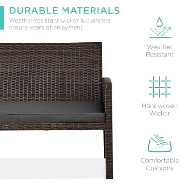 Best Choice Products 4-Piece Outdoor Wicker Patio Conversation Furniture Set for Backyard w/Coffee Table, Seat Cushions - Brown/Stone Gray - Image 3